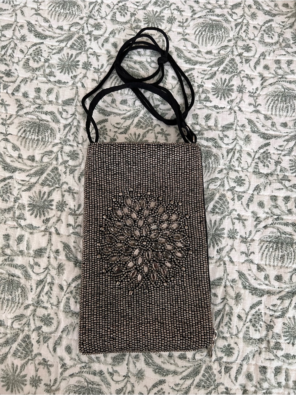 Bamboo Trading Company Embellished Black Grey Beaded Crossbody Clutch